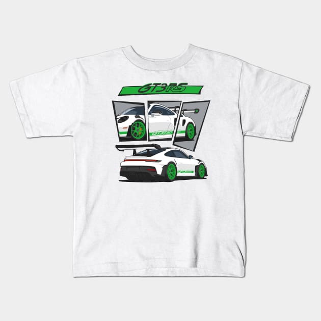 car 911 gt3 rs racing edition detail white green Kids T-Shirt by creative.z